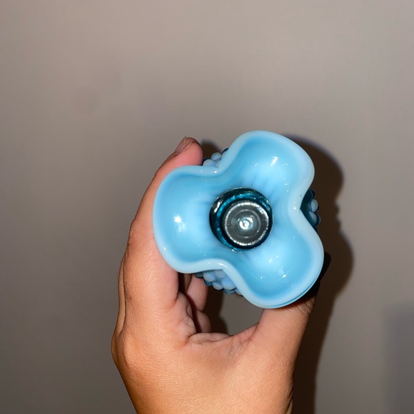 Fenton Blue Opalescent Hobnail Glass Vase - Picture 4 of 4